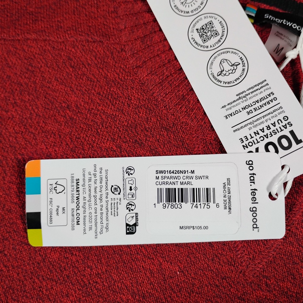 Smartwool Sparwood Crew‎ Sweater Men's M Currant Marl Red Merino Wool Blend Red - Picture 4 of 11